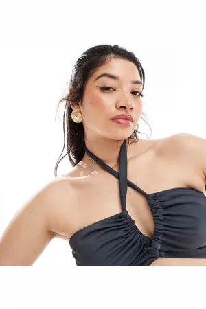 ASOS Curve Ashley keyhole cross neck bikini top in slate