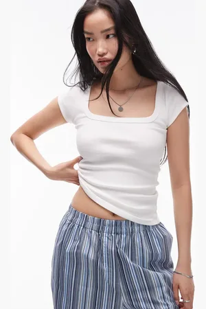 Topshop Square neck rib cap sleeve in