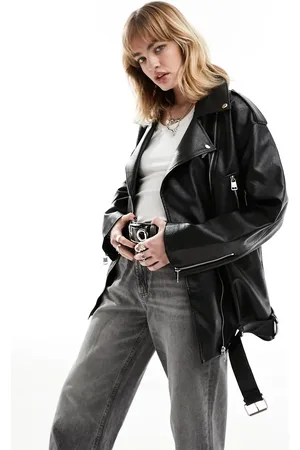 ONLY Faux leather oversized biker jacket in
