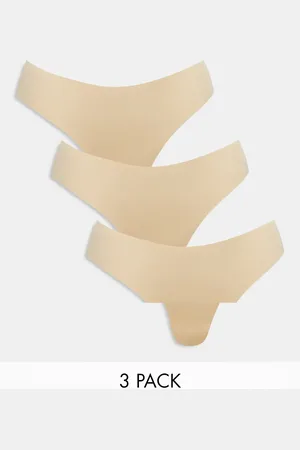 Pieces® 3 pack seamless thongs in beige