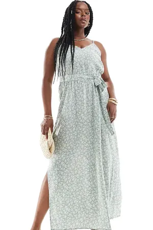 VERO MODA V neck maxi dress with tie waist in sage floral