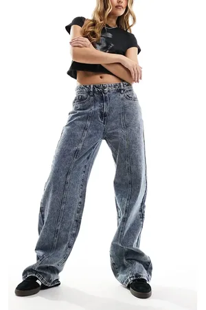 Lioness Low rise seam detail baggy jeans in dark acid blue wash