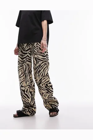 Topshop Zebra printed wide leg linen trouser in monochrome