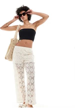 JDY Crochet wide leg trouser with short insert in stone