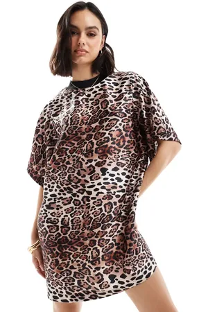 ASOS Satin oversized mini tshirt dress in leopard print