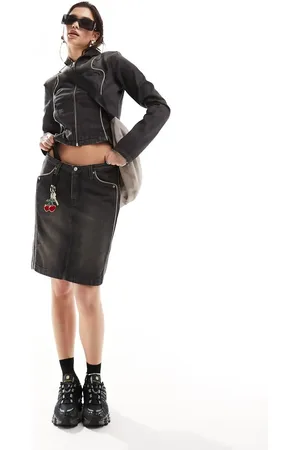 Weekday Portola co-ord denim midi skirt with piping detail in washed