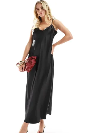 Miss Selfridge Satin lace trim maxi slip dress