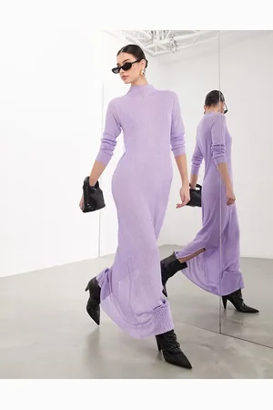 ASOS Knitted metallic long sleeve maxi dress in lilac