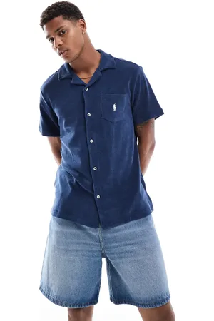 Ralph Lauren Icon logo pocket short sleeve lightweight cotton terry revere collar shirt in