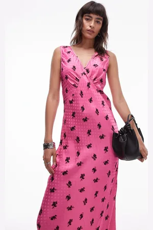 Topshop V neck midi length slip dress in jacquard floral print