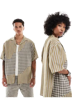Reclaimed Unisex boxy oversized shirt in splice check and stripe
