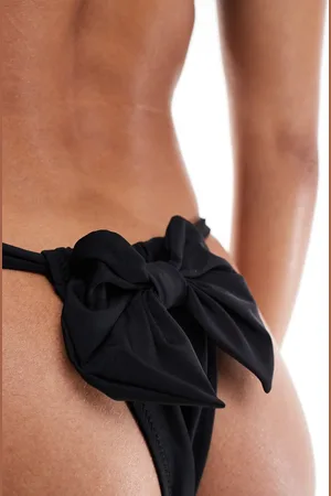 Miss Selfridge Bow back high leg bikini bottom in