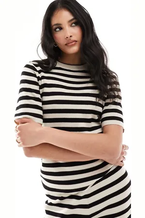 Object Short sleeved knitted t-shirt co-ord in monochrome stripe