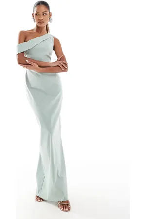 Vesper Off shoulder drape detail maxi dress in sage