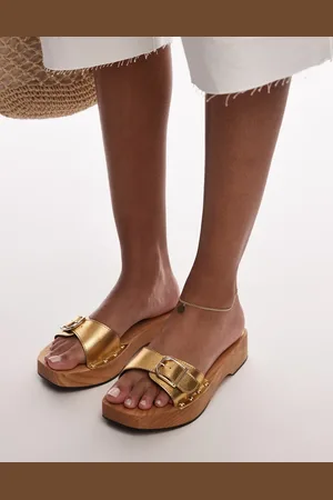 Topshop Iren premium leather clogs with buckle detail in