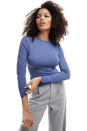 ONLY Long sleeve seamless top in vintage indigo