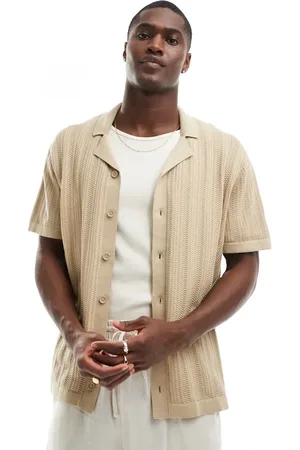 JACK & JONES Button through texture knitted polo in beige