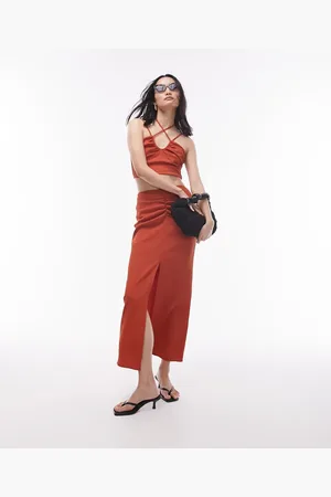 Topshop Co-ord centre front ruched maxi skirt in rust