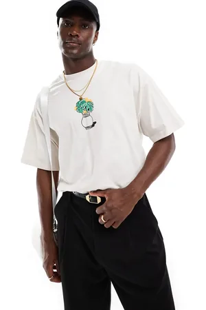 SELECTED Super oversized t-shirt with central plant print in cream