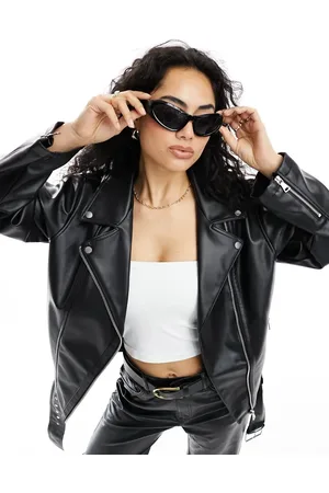 ASOS Longline oversized faux leather biker jacket in