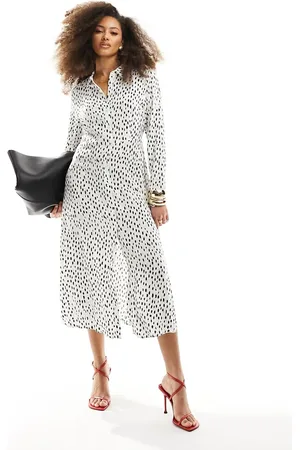 VILA Maxi shirt dress in white spot print