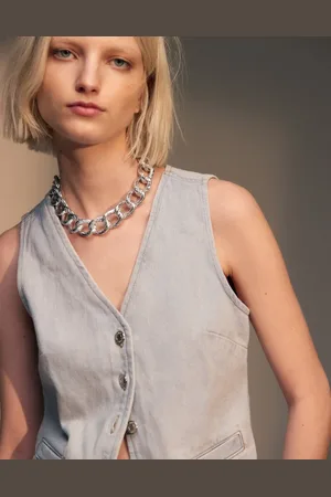 Topshop Denim cinch waistcoat in ice