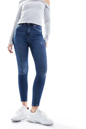 ONLY High waist ankle length skinny jeans in dark denim