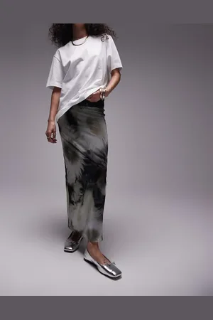 Topshop Mesh midi skirt in blurred mono floral print
