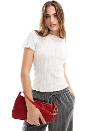 JDY Lettuce hem pointelle top in