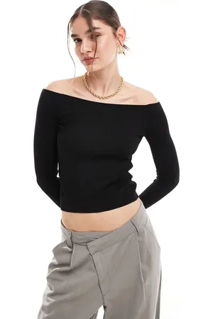 MANGO Off shoulder knitted top in