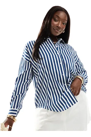 Yours Pinstripe shirt in blue and white