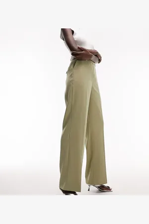 Topshop Co-ord straight slouch trouser with back pocket detail in sage