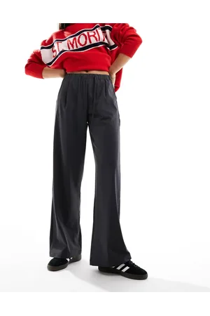 Bershka Tie waist wide leg tailored trousers in dark