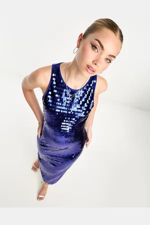 Forever New Shard sequin midi dress in cobalt