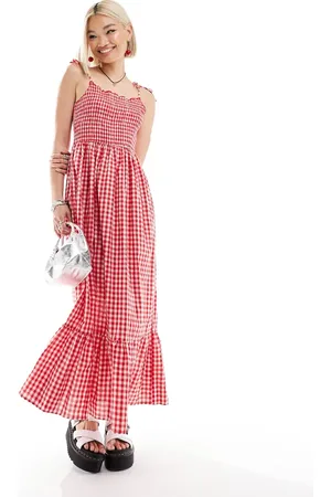 Daisy Street Tie shoulder cami maxi dress in gingham