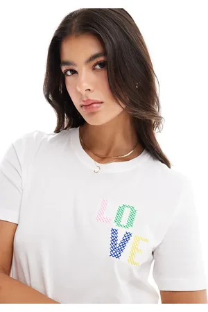 ONLY Boxy t-shirt with love embroidery in
