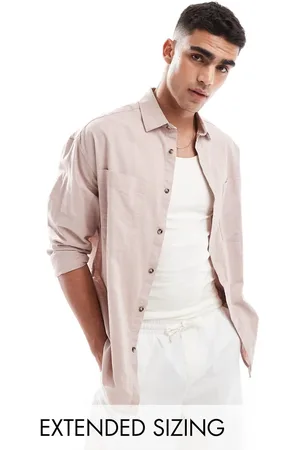 ASOS 90s oversized linen blend shirt with square collar in dusty