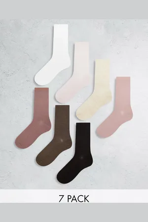Lindex 7-pack sporty rib socks with raw edge in multi neutrals