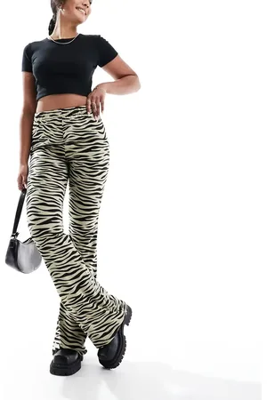 Noisy May Jersey flare trouser in sage zebra print