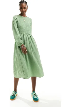 Daisy Street Long sleeve midi smock dress in textured