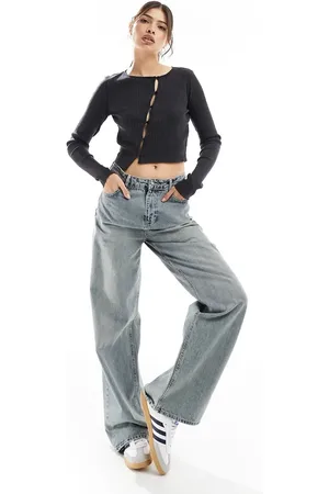 VERO MODA Asymmetric buttondown cardigan in acid washed