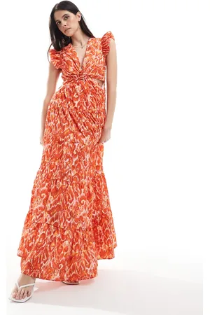 Style Cheat Cut out cotton maxi dress in smudge print
