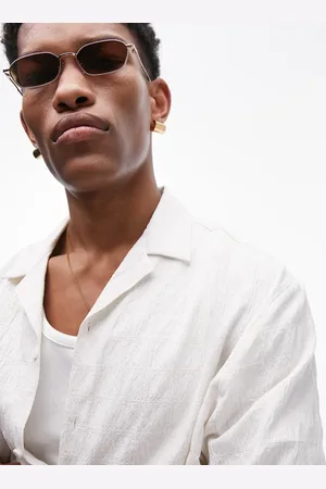Topman Short sleeve square textured shirt in white