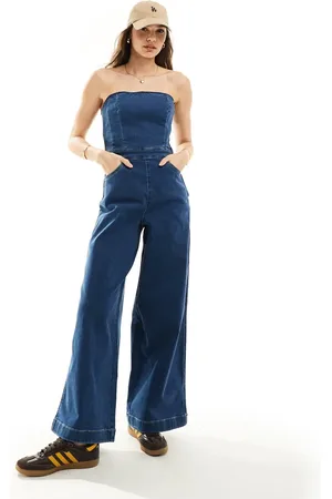Wrangler Corset denim jumpsuit in dark wash