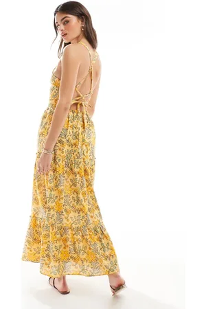 MANGO Tiered floral midi dress in