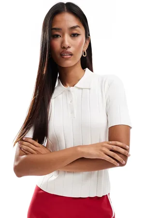 MANGO Ribbed detail polo top in
