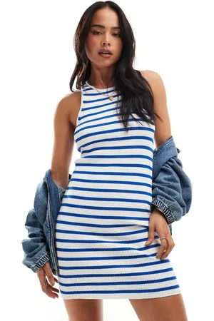 MANGO Mini stripe jersey dress in and blue