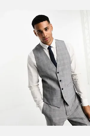 French Connection Prince of Wales check suit waistcoat in mid