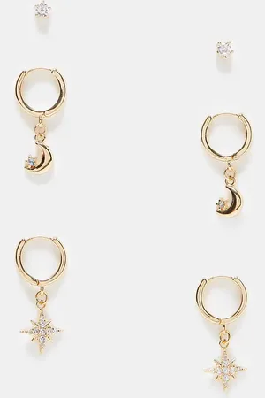 Reclaimed Earrings multipack with moon and star