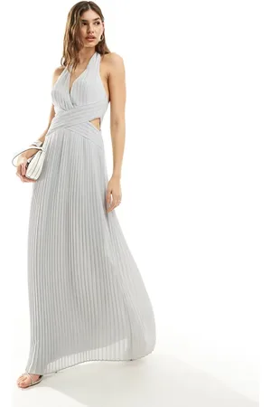 TFNC Bridesmaid chiffon halter neck pleated maxi dress in